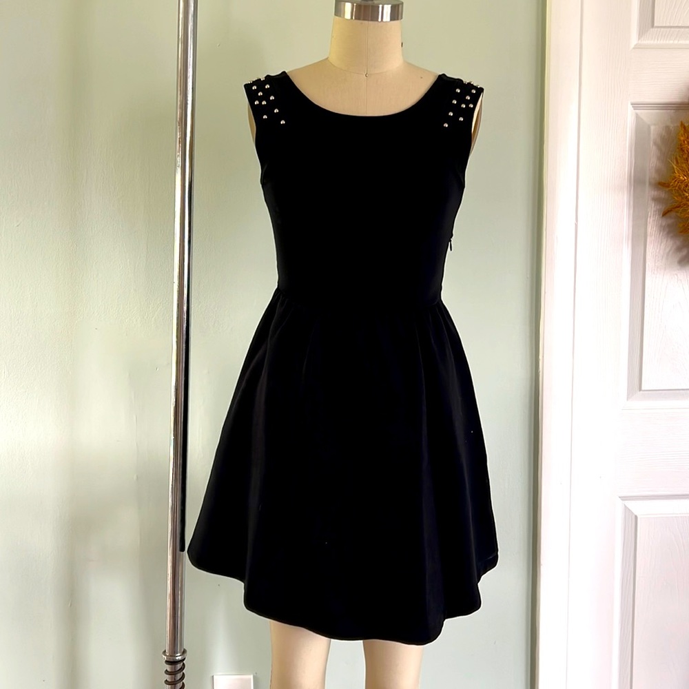Zara Black A-line Short Dress with Back Bow Detail
